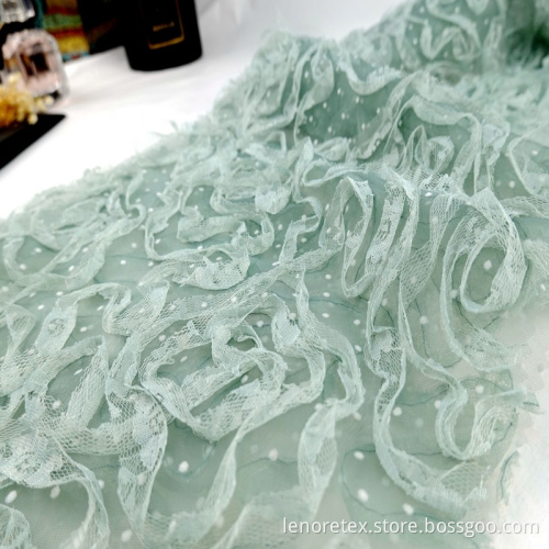 Dzianiny Dot Flocking Green Lace Haft Mesh Tkanina
